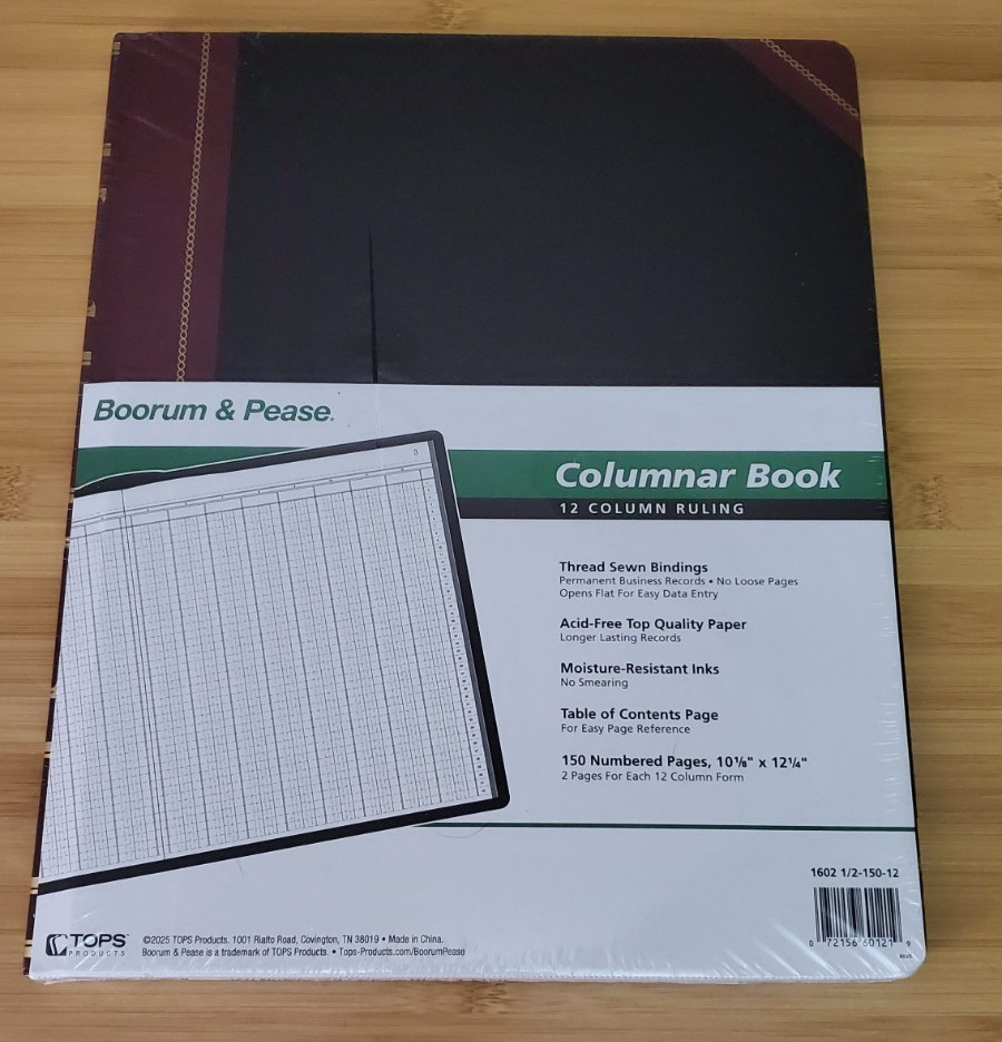 Boorum & Pease Columnar Accounting Book 12 Column Black Cover 150 Pages 1602 1/2