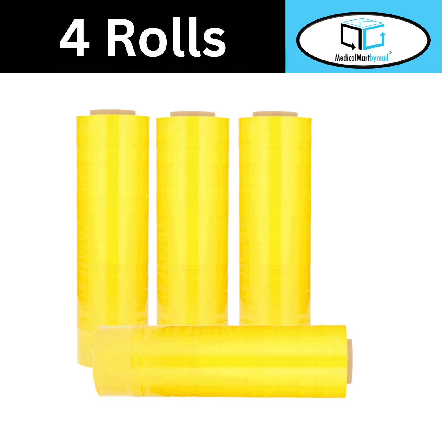 Cast Narrow Stretch Wrap 18″x1500′ 63 Gauge Dark Yellow Hand Shrink Film 4 Rolls