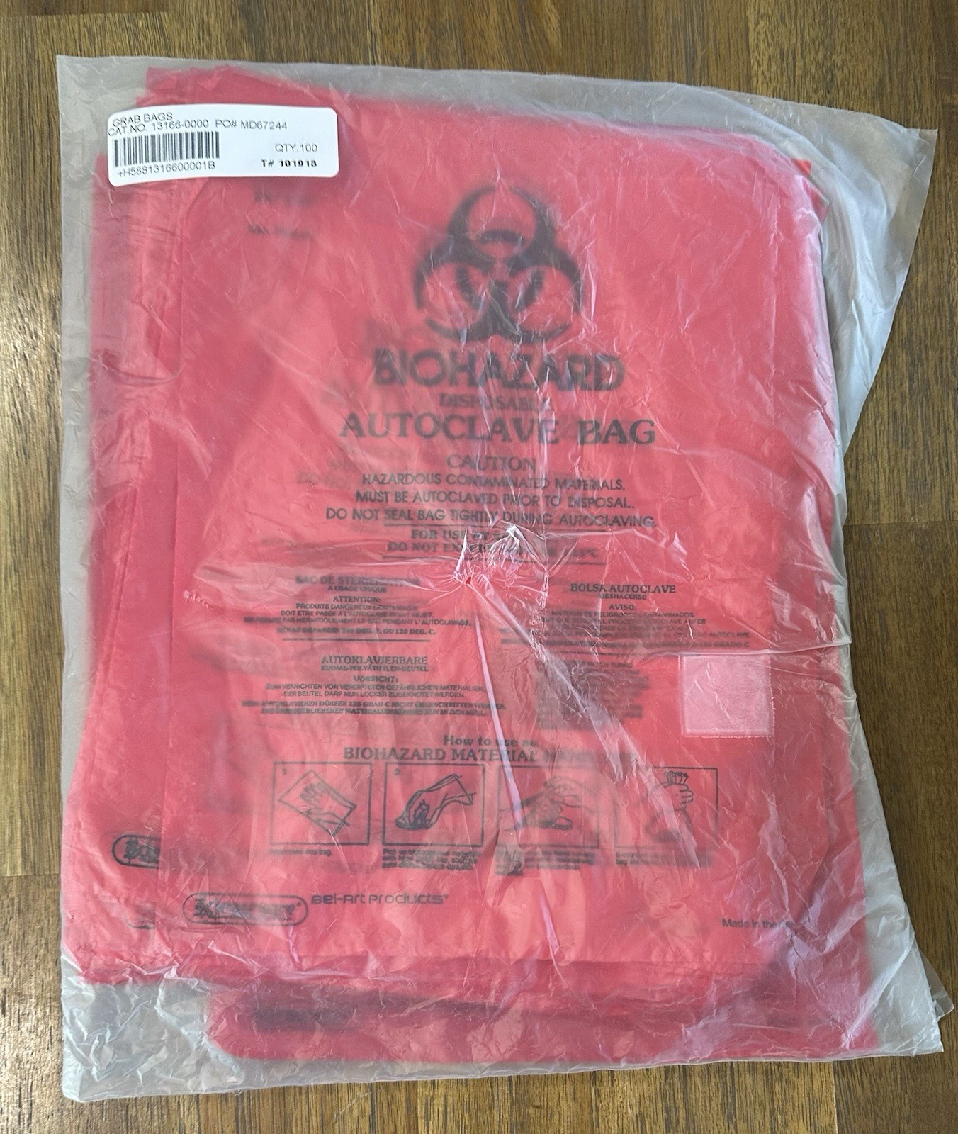 SP Bel-Art Scienceware Bench Top Biohazard Autoclave Bags Small Red, Pack of 100