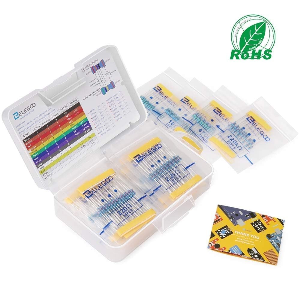 17-Value 0-1M Ohm Resistor Assortment with Color Code Guide & Compliance