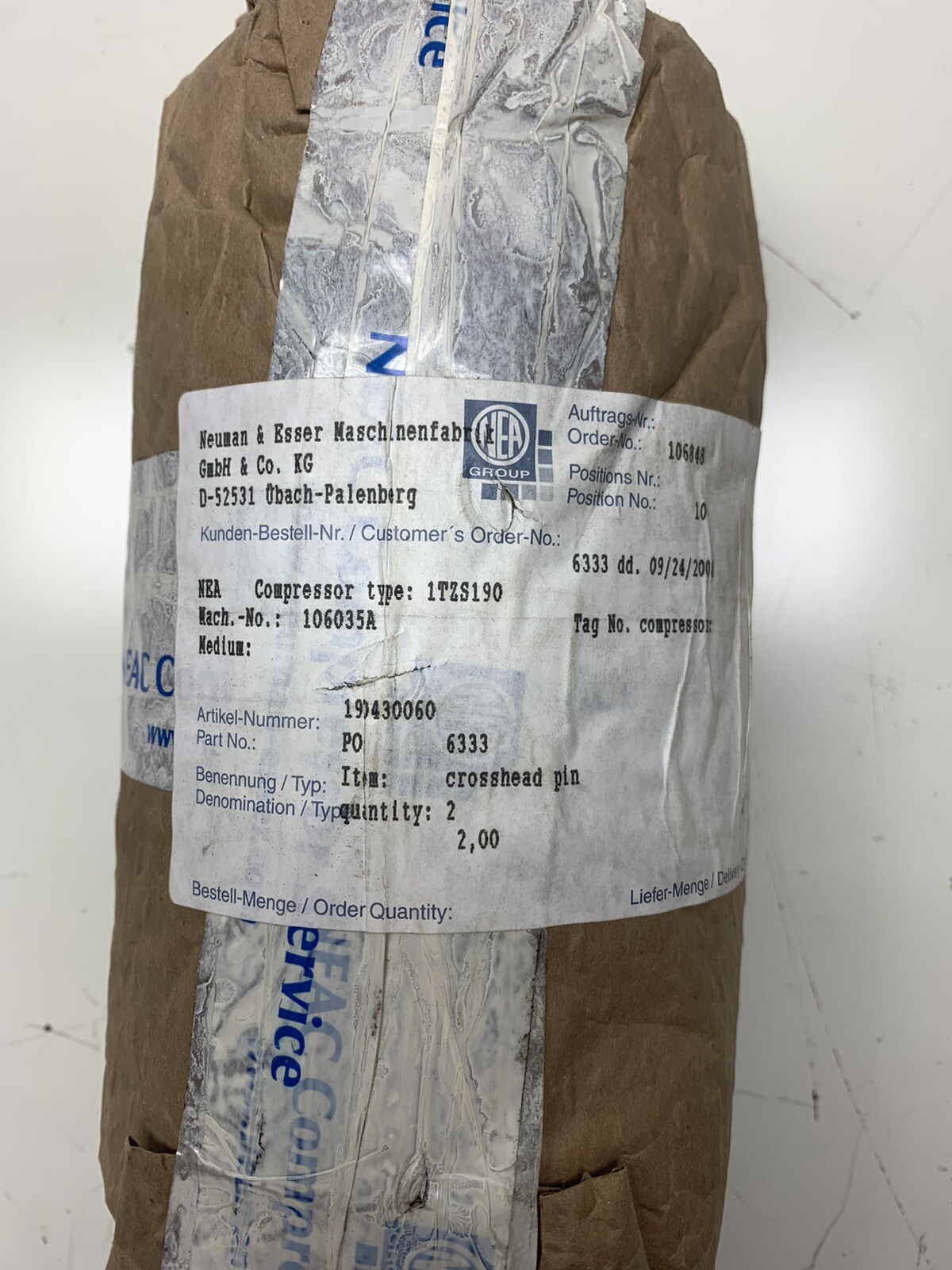 NEA NEAK Neuman & Esser BG190M 1.7131 09.1 C105.1106 Rev.0 CH:7349 Crosshead Pin