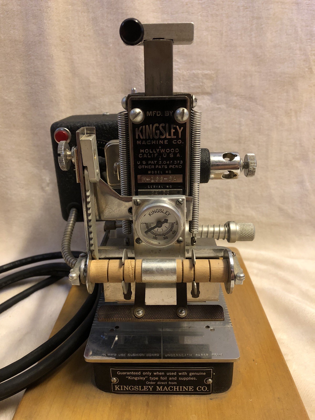 Kingsley Model M-100-BA Hot Foil Stamp Press Machine (Works) No Handle Or Stamps