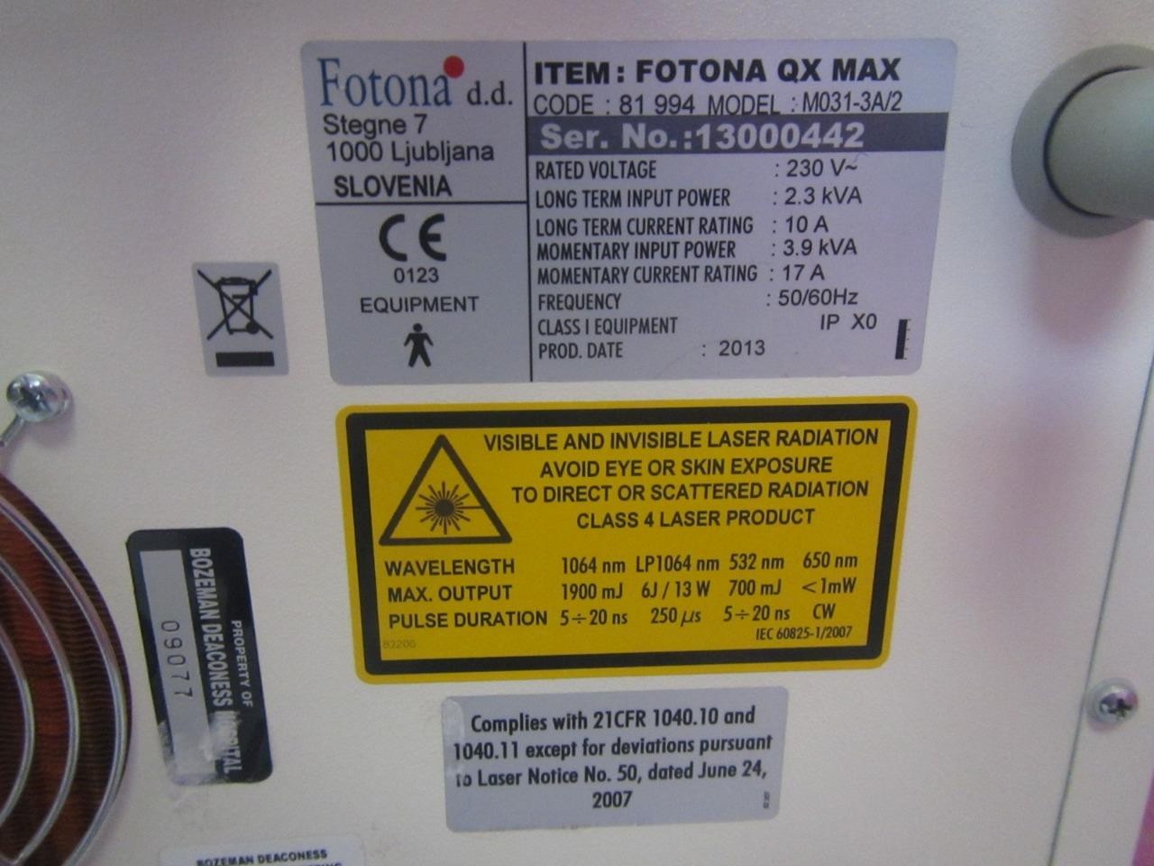 Fotona QX MAX Q-Switched Laser Tattoo Removal w/ 3 Handpiece & Key Nd:YAG 1064nm