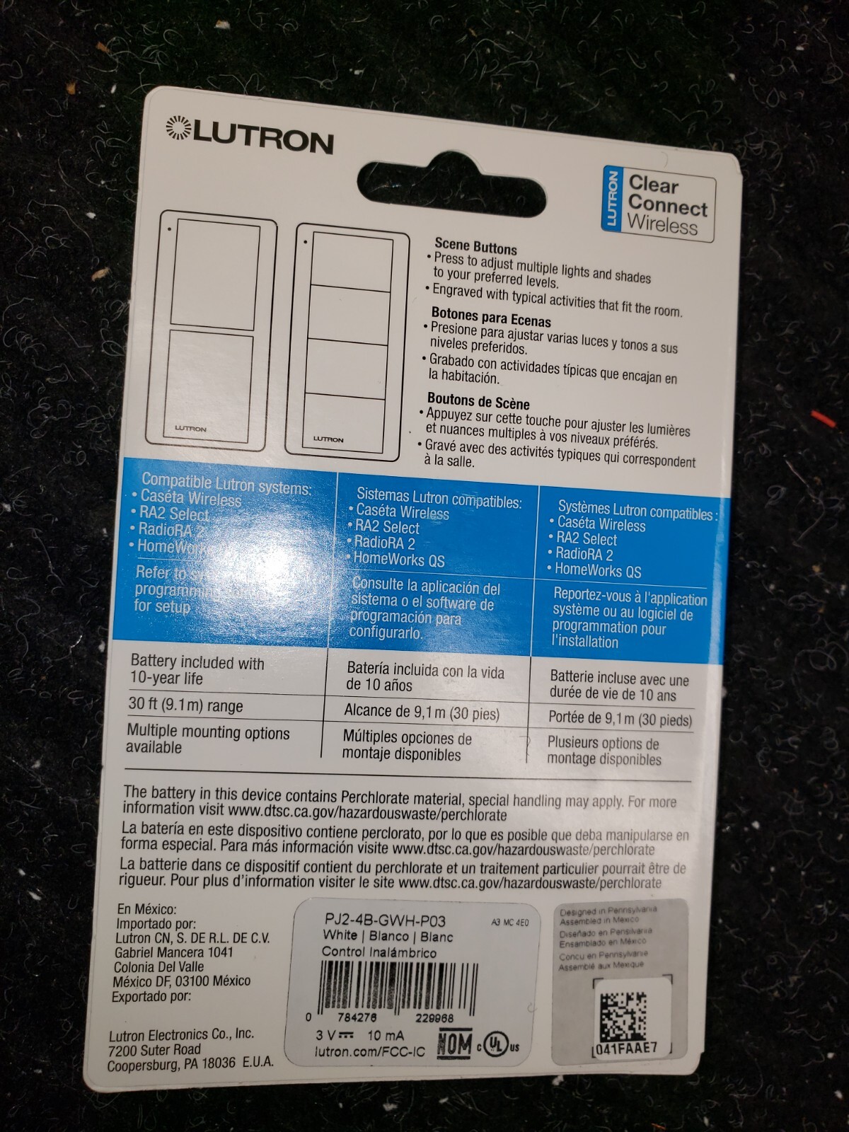 Lutron Pico Control – 4-Button Any Room RELAX Scene White PJ2-4B-GWH-P03 Caseta