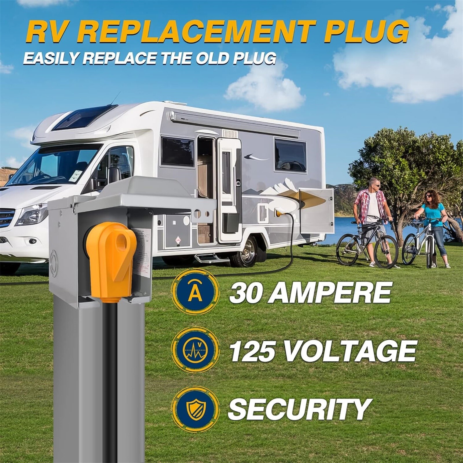 30A 125V Receptacle RV Plug Male Power Cord End Replacement Electrical RV Camper