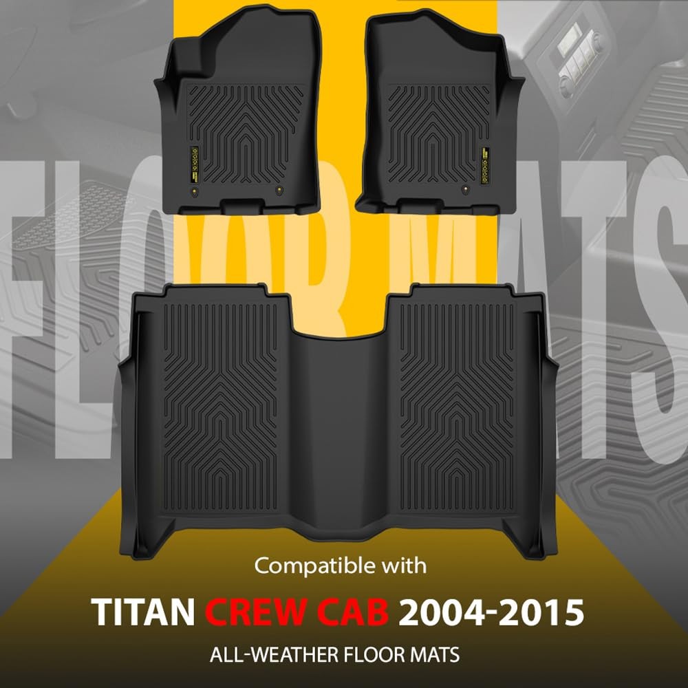 TPE Floor Mats Cargo Liners for Nissan Titan Crew Cab 2004-2015 3PCS All-Weather