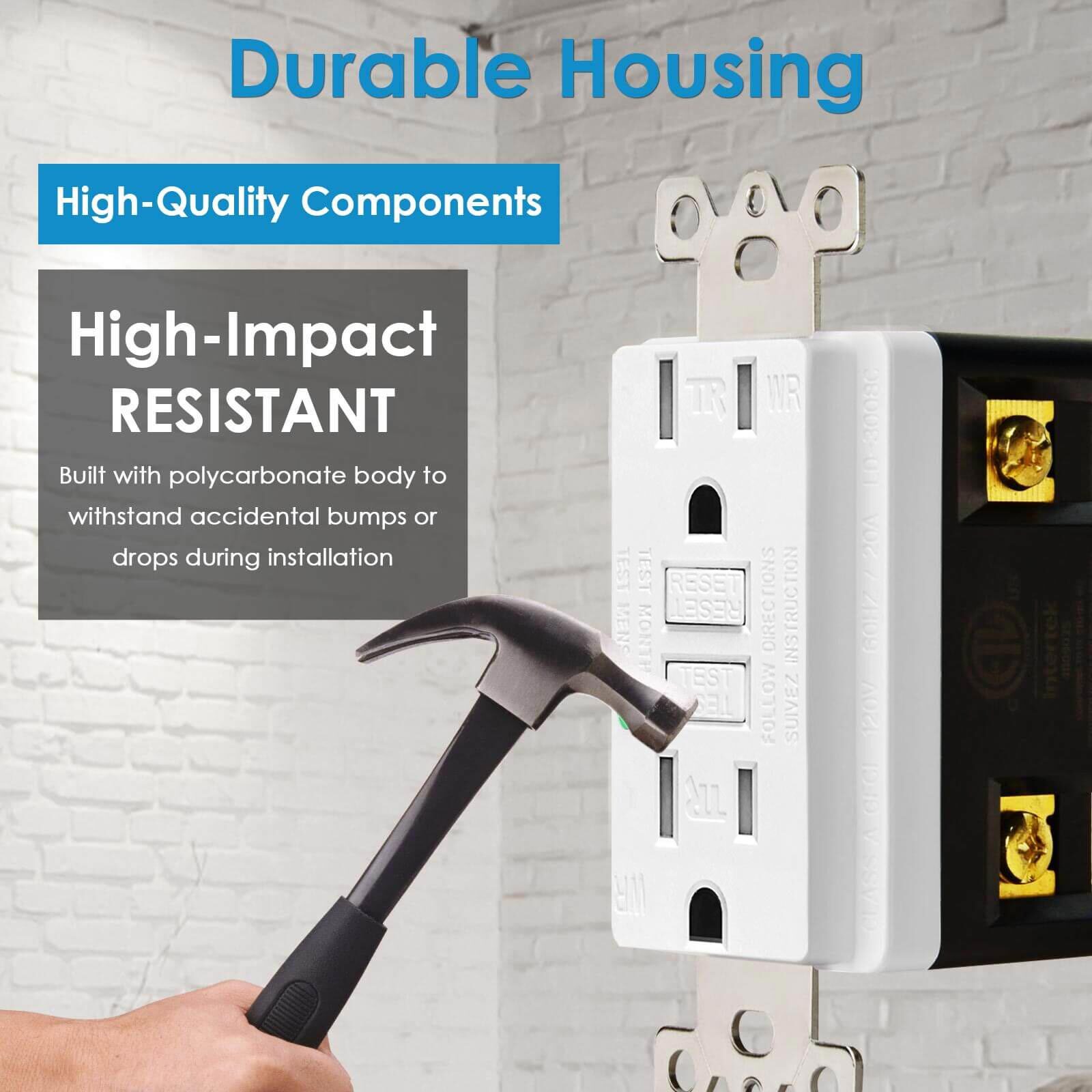 15AMP GFCI Outlet Receptacle Tamper Resistant – ETL Listed, White GFI TR WR GFCI