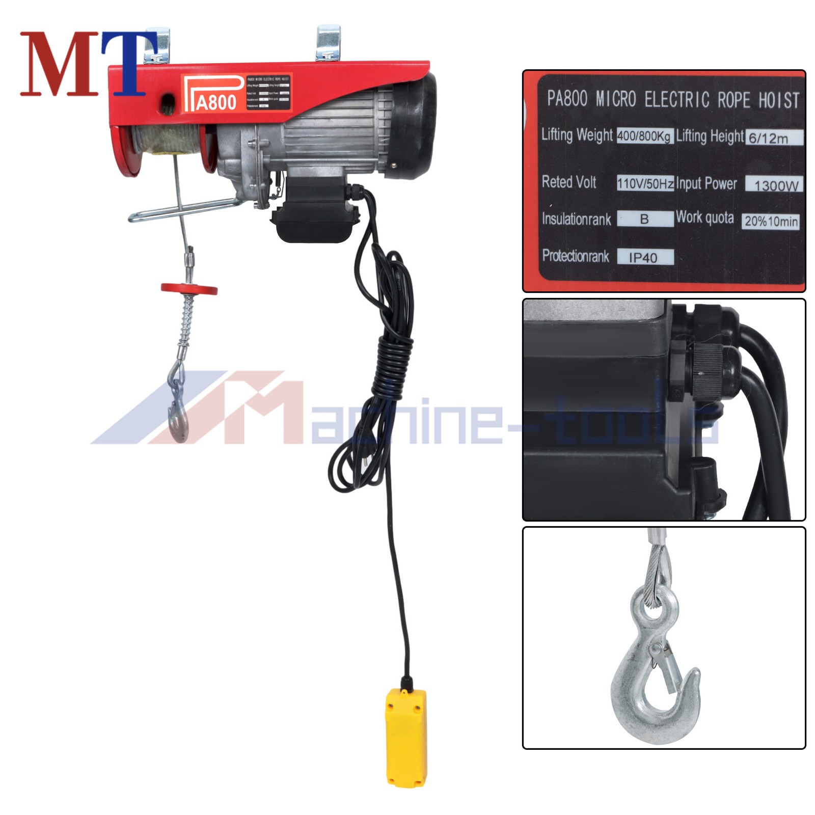 PA800 Electric Hoist 1760lbs Crane Winch w/ Wired Remote Control 1350W 110V