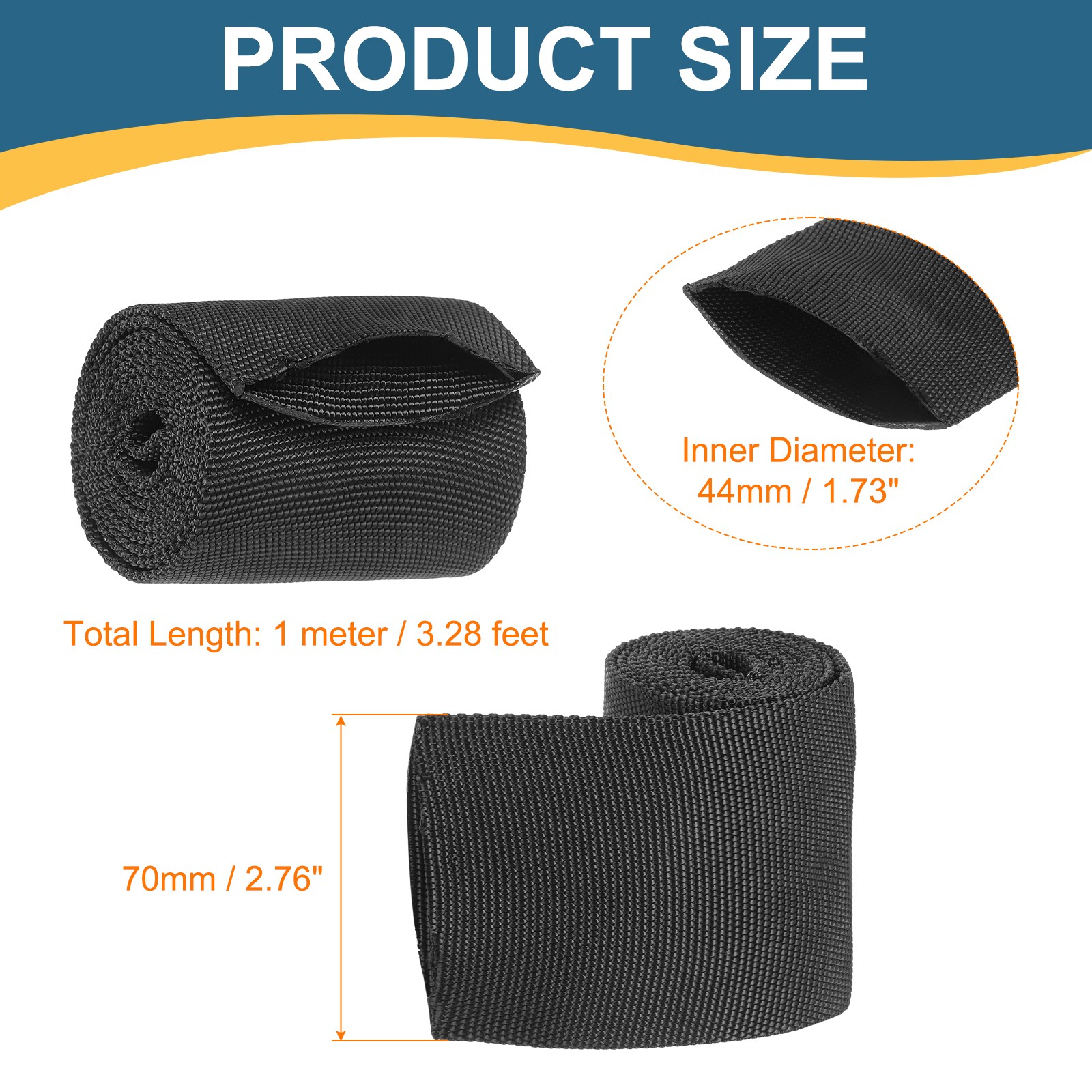 1.7″ ID 3FT Black Nylon Protective Hose Sleeve Cable Cover Sheath Hose Wrap