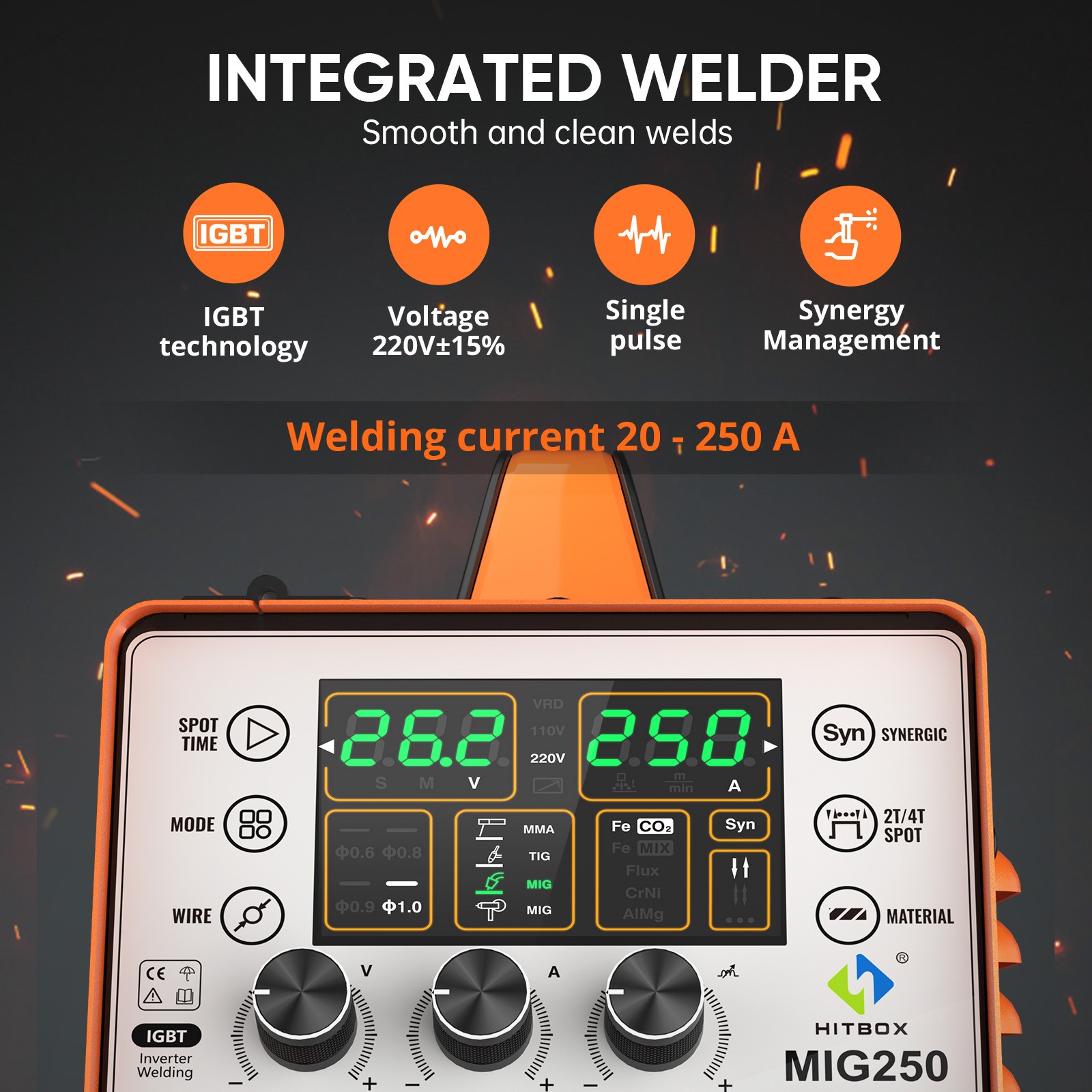 5in1 MIG Aluminum Welder wIth 4.5KG Flux Core Wire,250A Dual Volt IGBT Inverter