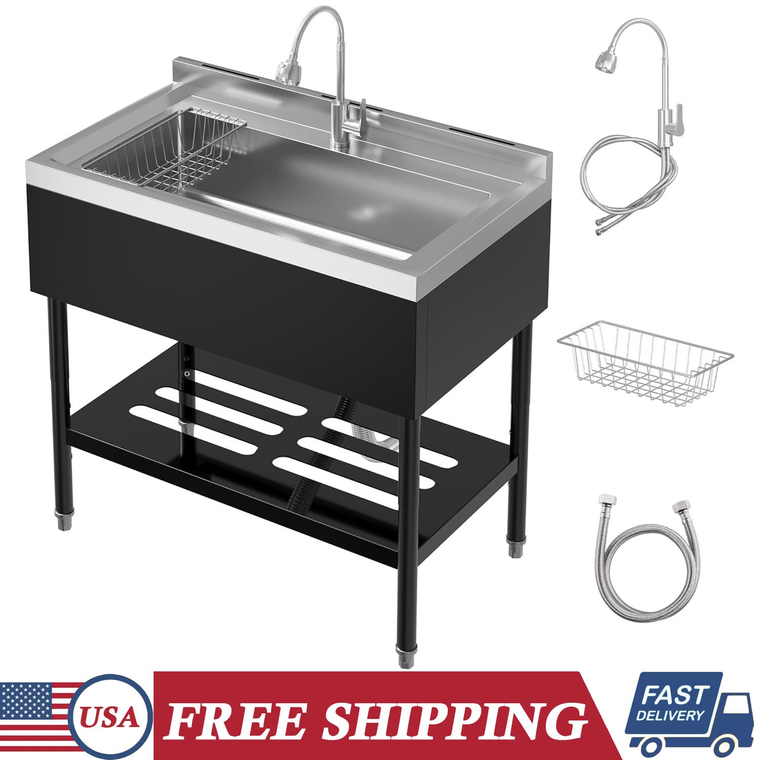 36 Inch Single Bowl Utility Kitchen Sink Stainless Steel Commercial Laundry Sink