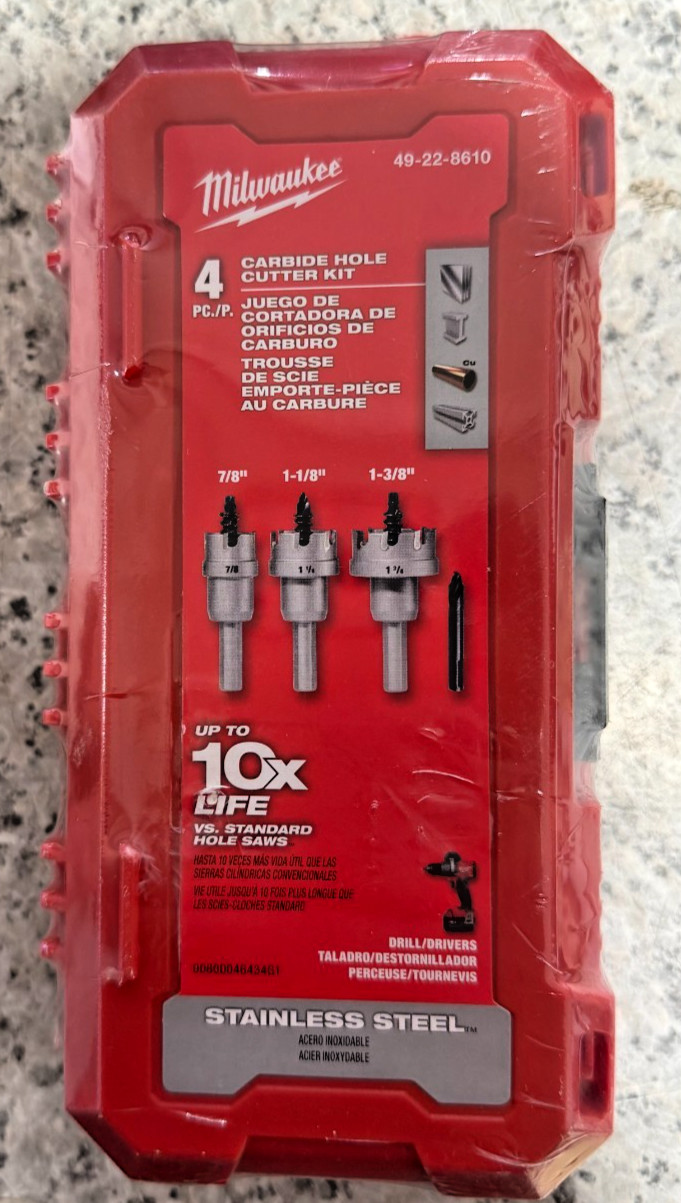 Milwaukee 49-22-8610 4pc Carbide Hole Cutter Kit 7/8”, 1-1/8”, 1-3/8” New