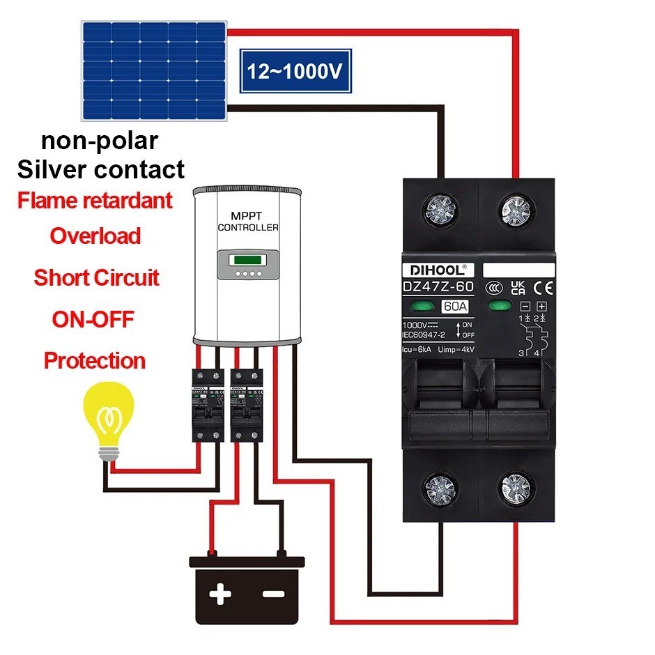 DIHOOL 30 Amp Circuit Breaker DIN Rail Mount Solar 2P DC1000V, 30