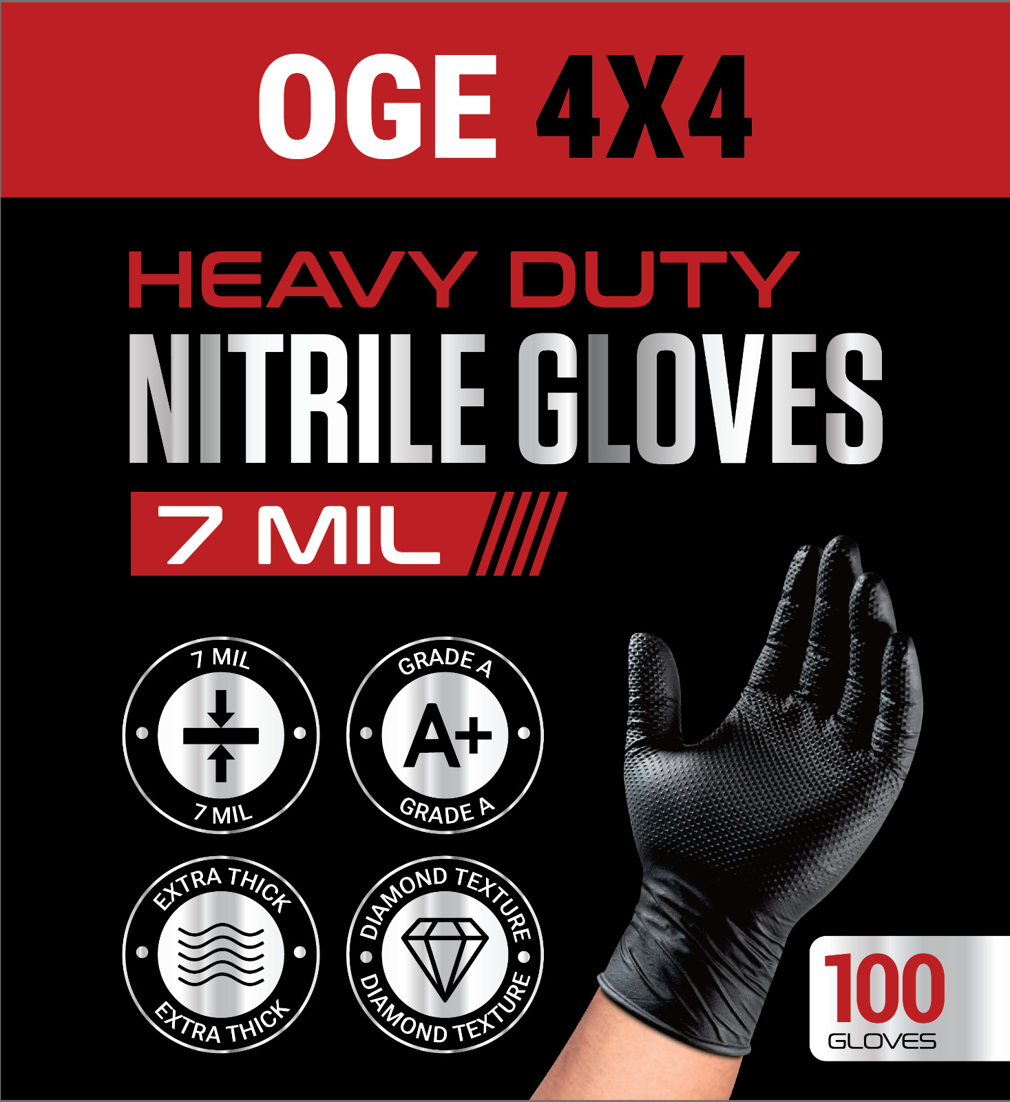 Black Nitrile Gloves 7 Mil Heavy Duty Diamond Textured Mechanic Box 100ct L XL