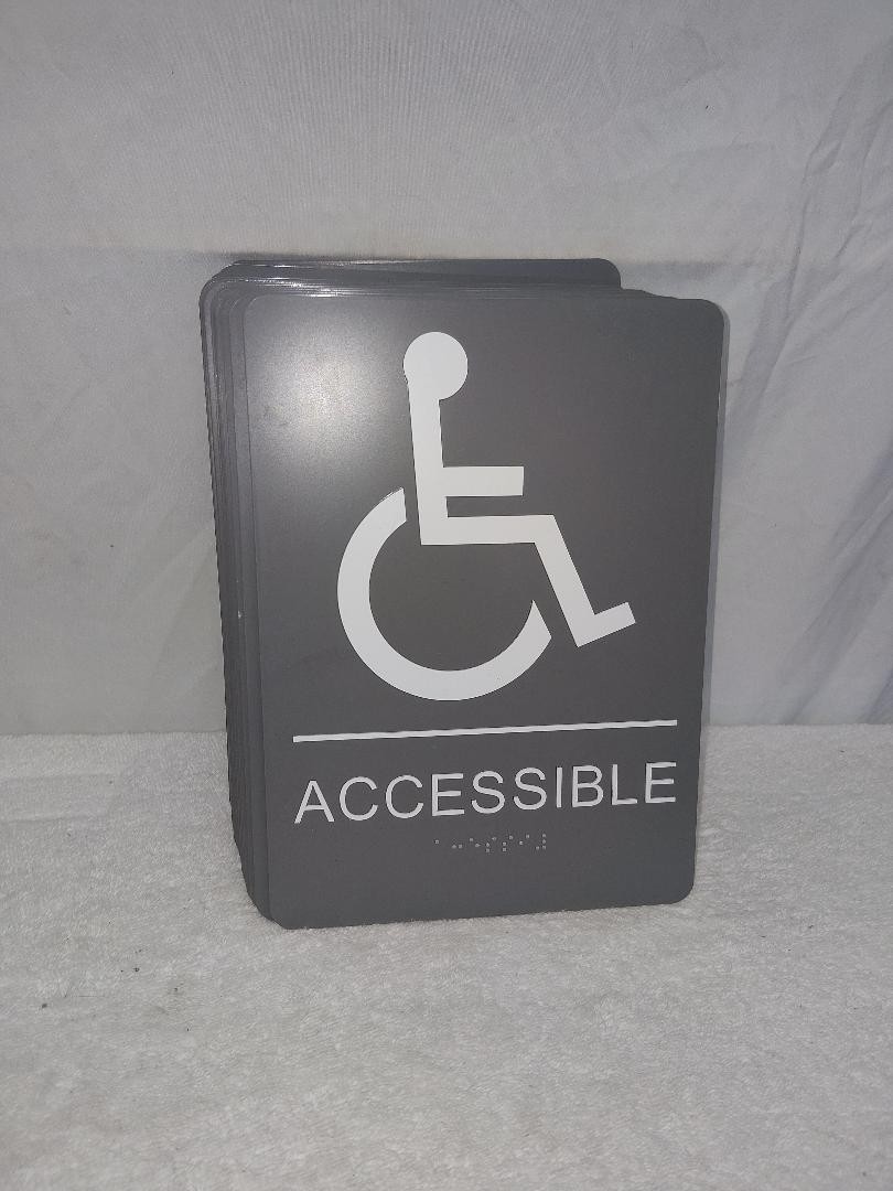 22 QTY BRAND NEW HANDICAPPED ACCESSIBLE SIGNS W/ BRAIL 6.5X9 BATHROOM RESTROOM