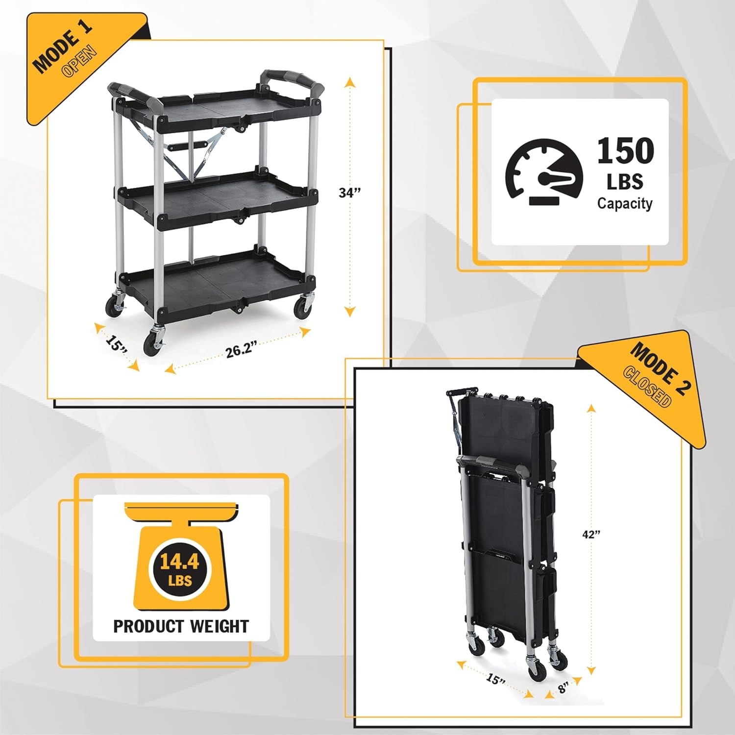 OLYMPIA TOOLS 85-188 PACK-N-ROLL FOLDING COLLAPSIBLE SERVICE CART, 150LB-NEW!!!