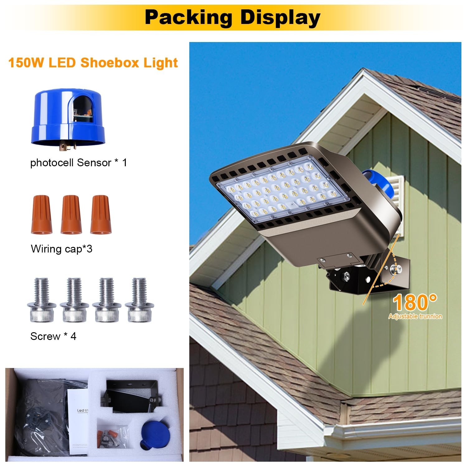 150W LED Parking lot Light, 22500LM 5000K Dusk to Dawn Wall Mount | 600W Equi…