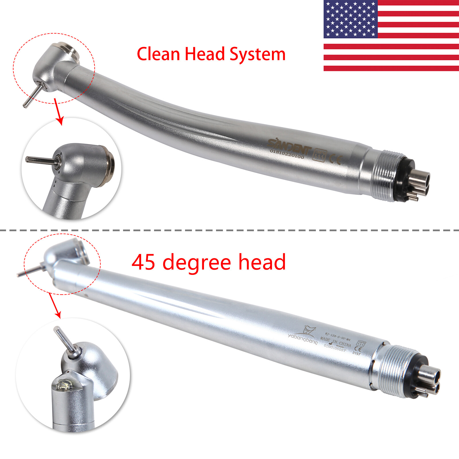 NSK Style Dental LED 45° Degree/High Speed No-LED Turbine Handpiece 4 holes MD