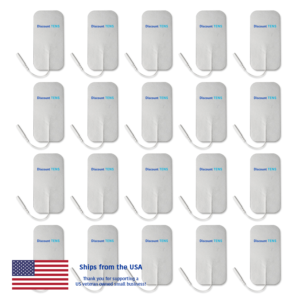 TENS 2″x4″ Premium Wired Electrode Pads, 20 Pads (10 Pair)