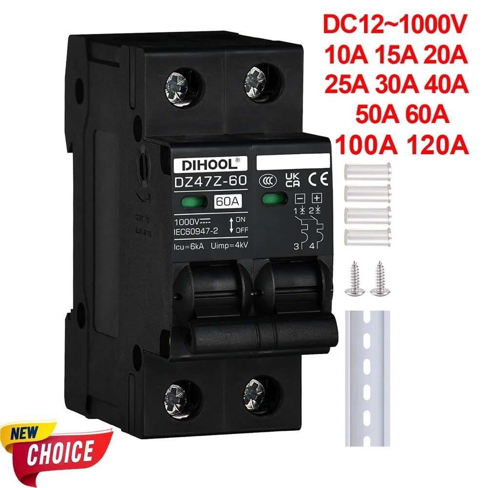 DIHOOL 30 Amp Circuit Breaker DIN Rail Mount Solar 2P DC1000V, 30
