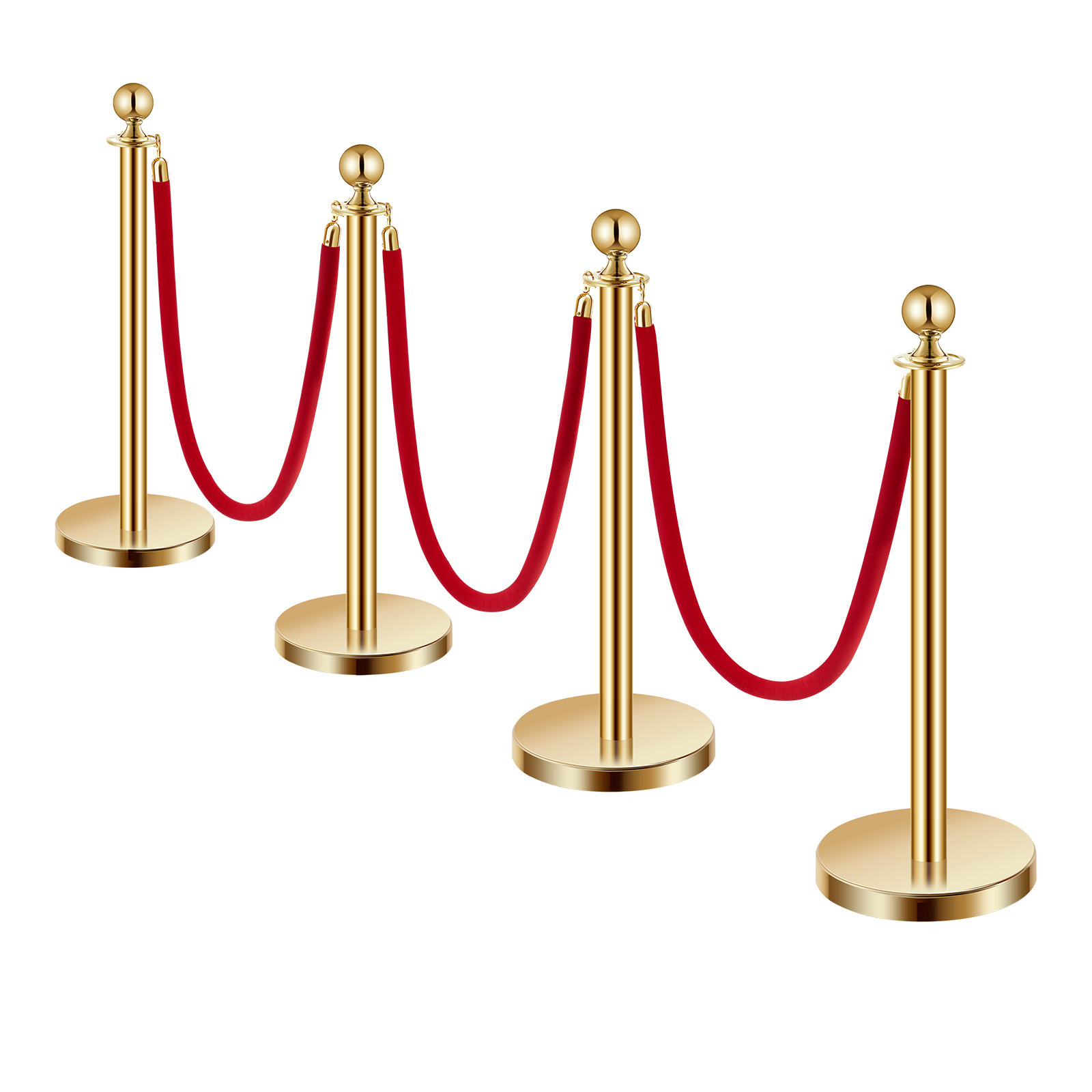 4-8 Pcs Gold Stanchion Post 2/3/4/6 Ropes/Belts Sand Injection Hollow Base
