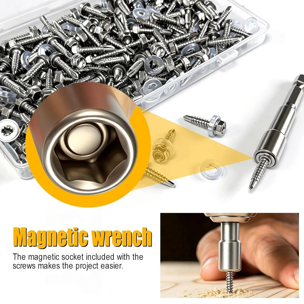 210Pcs ＃8×1″ Self Tapping Screws for Metal,410 Stainless Steel,Metal Screws Self