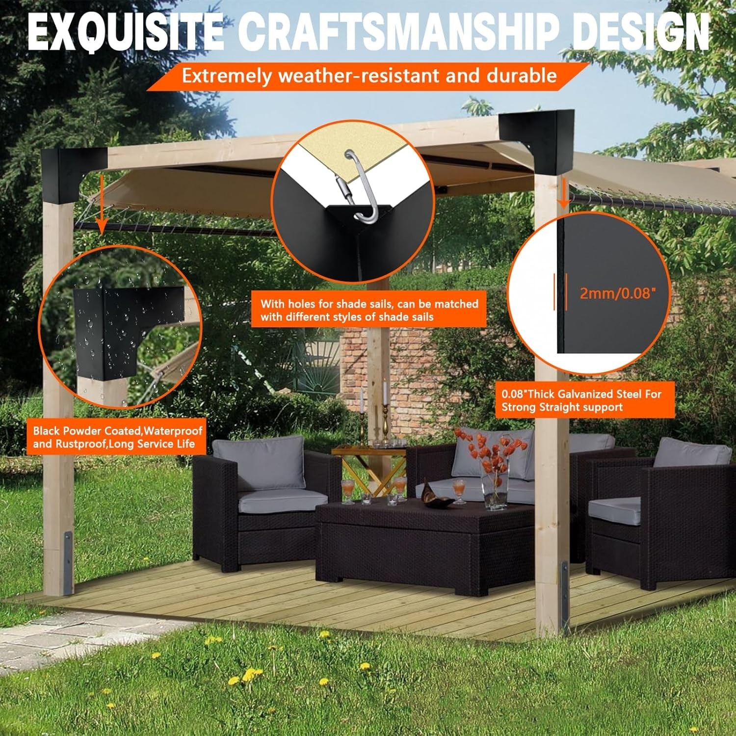 Pergola DIY Bracket Kits,2-Way L Shaped Corner Brackets for 4″ x 4″Actual:3.5…