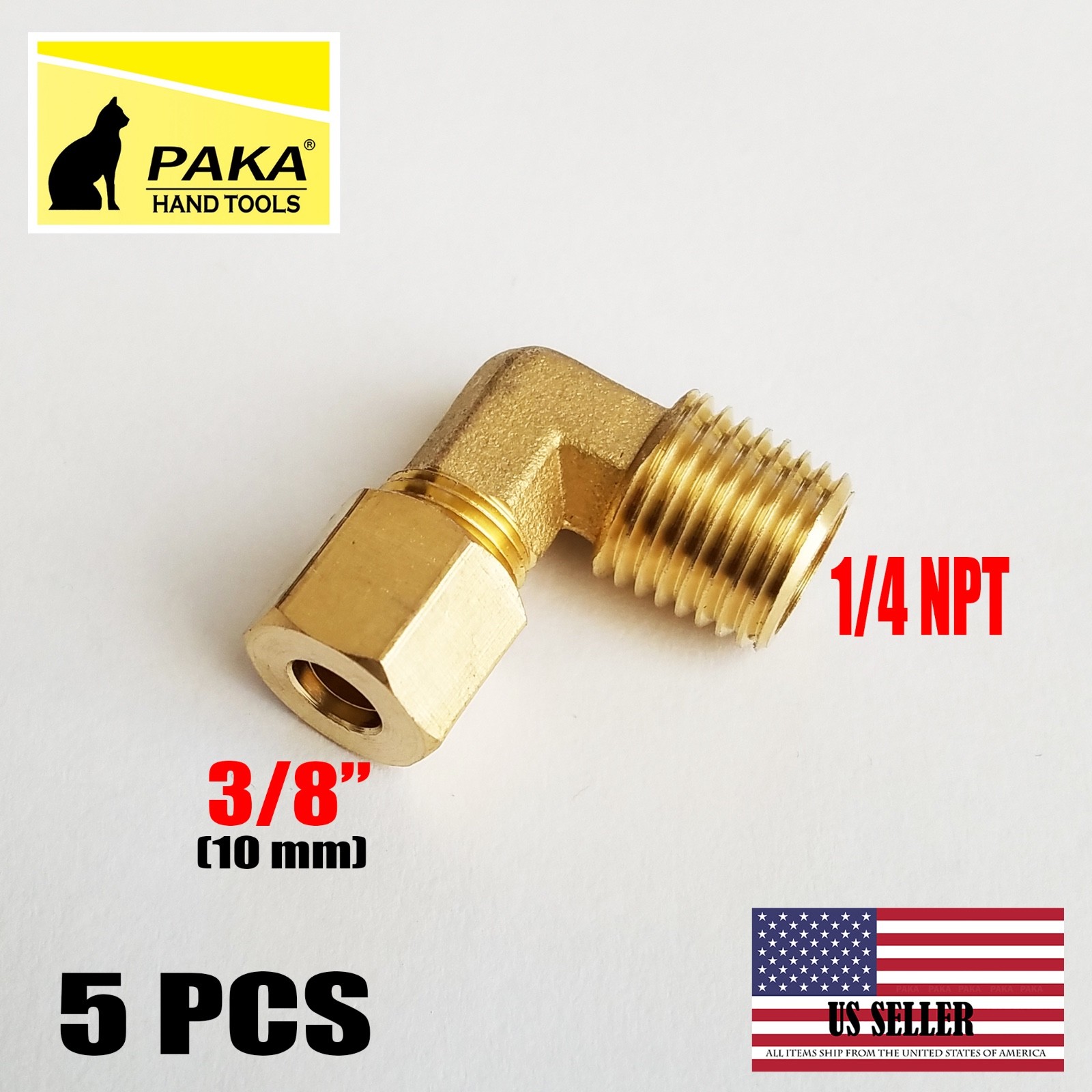 5 PC – Brass Compression Elbow Fitting 3/8″ OD Tube x 1/4″ NPT Male Pipe
