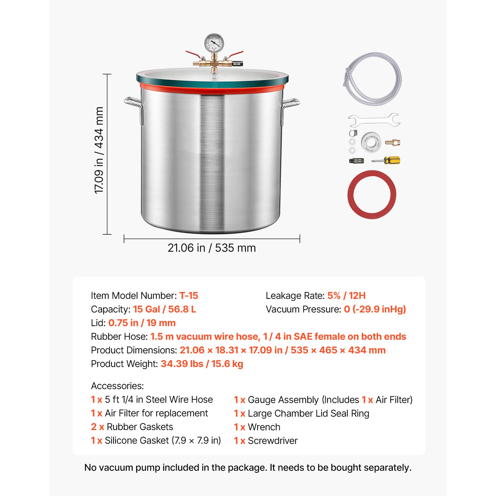 Uimoso 15 Gal Aluminum Vacuum Chamber with Tempered Glass Lid for Degassing