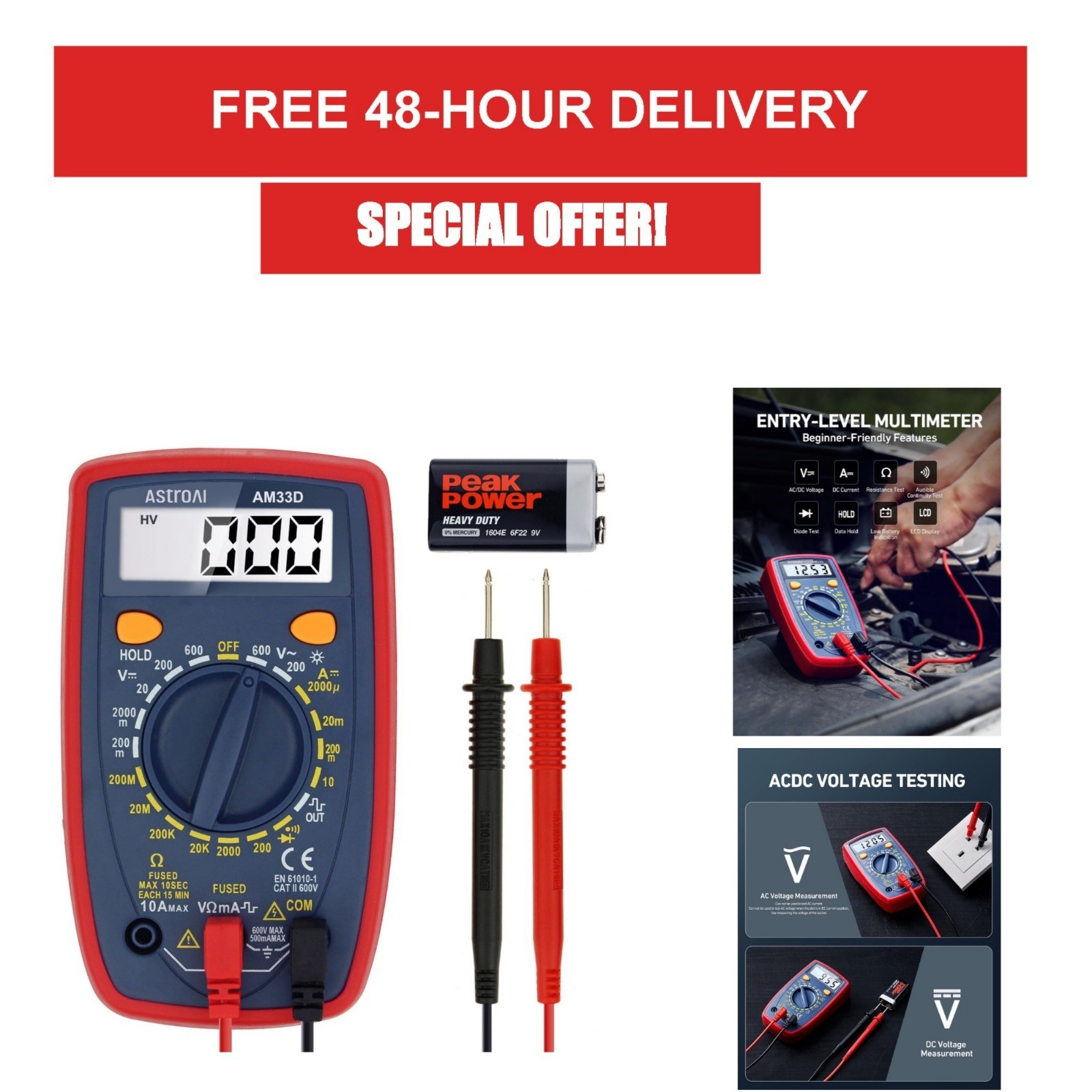 AstroAI Digital Multimeter 2000 Counts AC/DC Voltage Tester