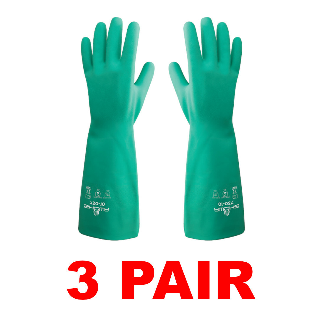 Showa Best 730 Nitrile Flock-Lined Chemical Gloves – (3 Pairs) S,M,L,XL,2XL