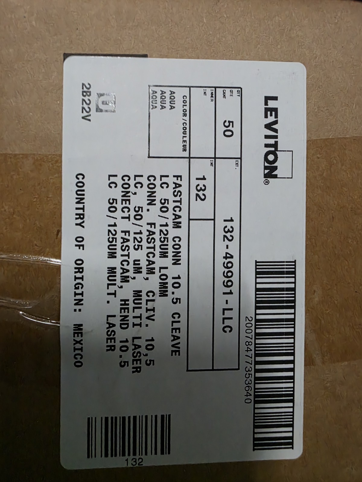 49991-LLC Leviton FastCAM Pre-polished Connector LC Aqua 50/125μm MM – NEW STOCK