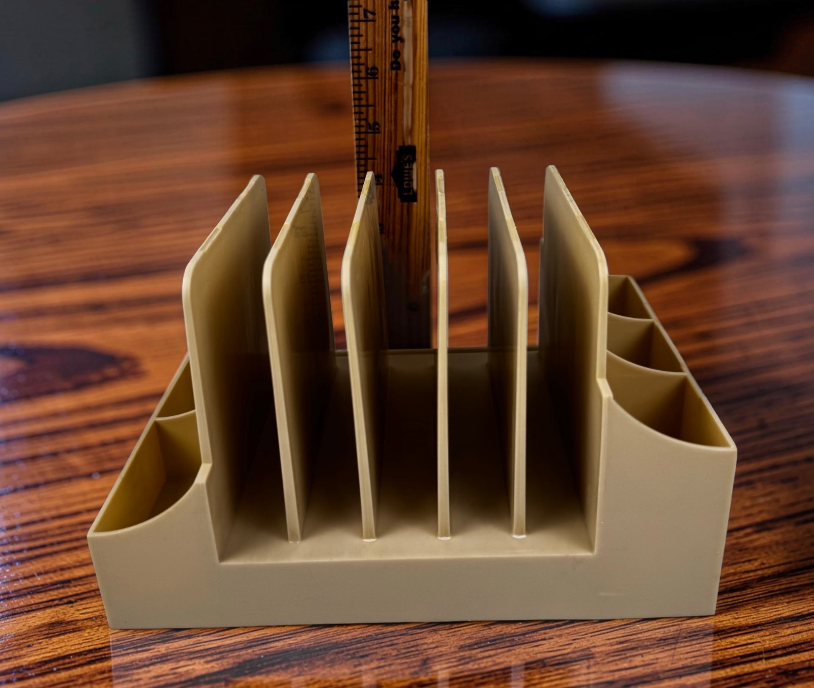 Vintage Action Industries Desk Organizer MCM Plastic Mail Sorter Caddy Tan USA