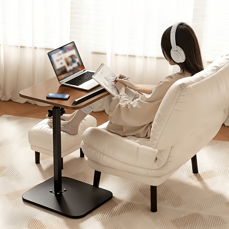 Walnut C-Shaped Sofa Bed Tray Table – Multi Functional Armrest Side Table