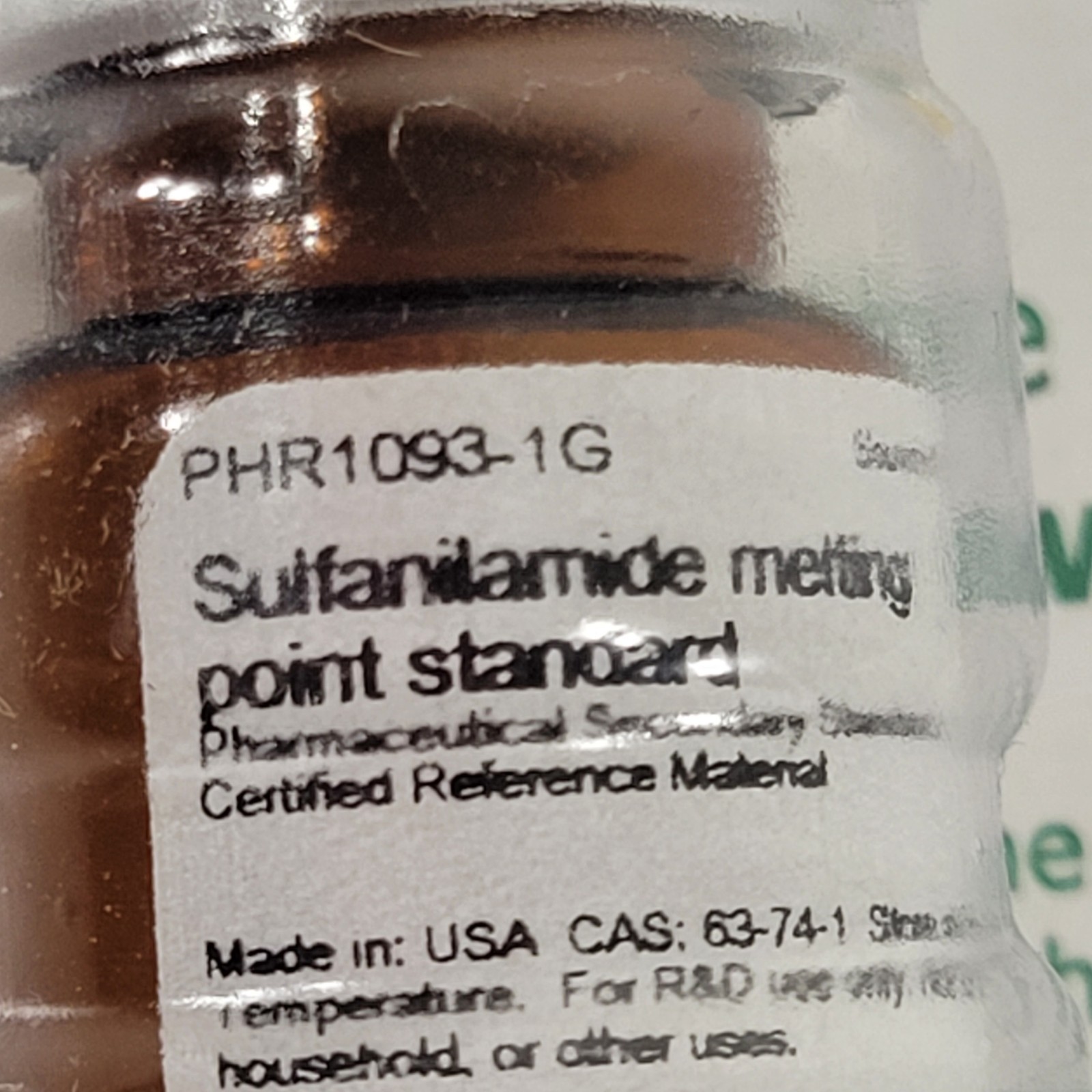 Expired Sigma-Aldrich PHR1093-1G Sulfanilamide Melting Point CRM Standard 1g