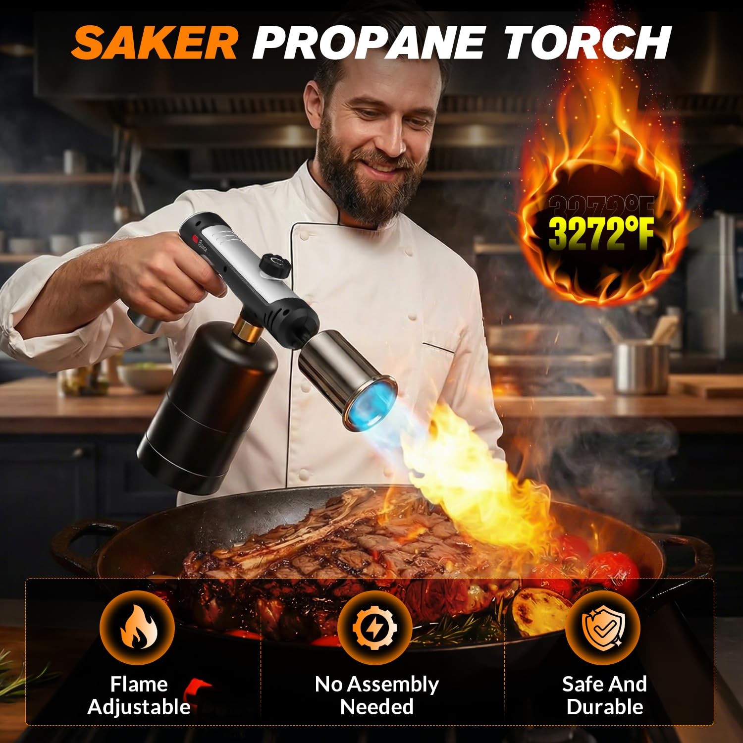 Saker Propane Torch,3272°F High Heat Adjustable Flame Thrower Gun with Black