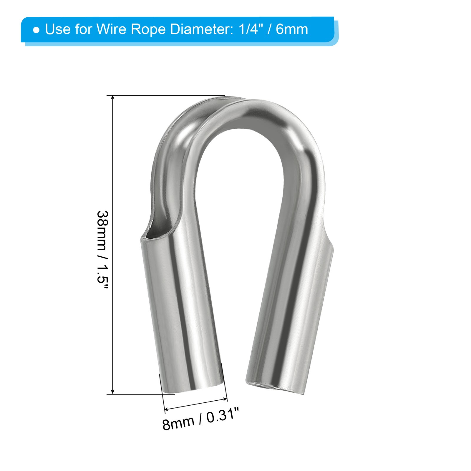 4Pack 1/4″/ 6mm Wire Rope Tube Thimble 304 Stainless Steel Rope Thimbles Silver