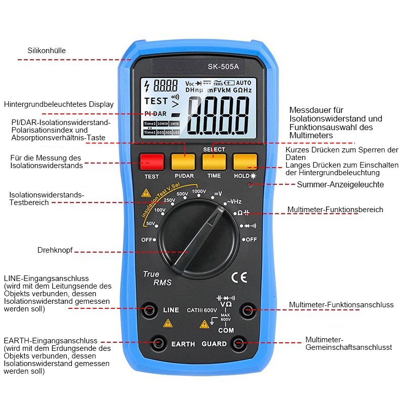 Digital Insulation Resistance Tester Megohmmeter Multimeter 1000V Ohm Voltmeter