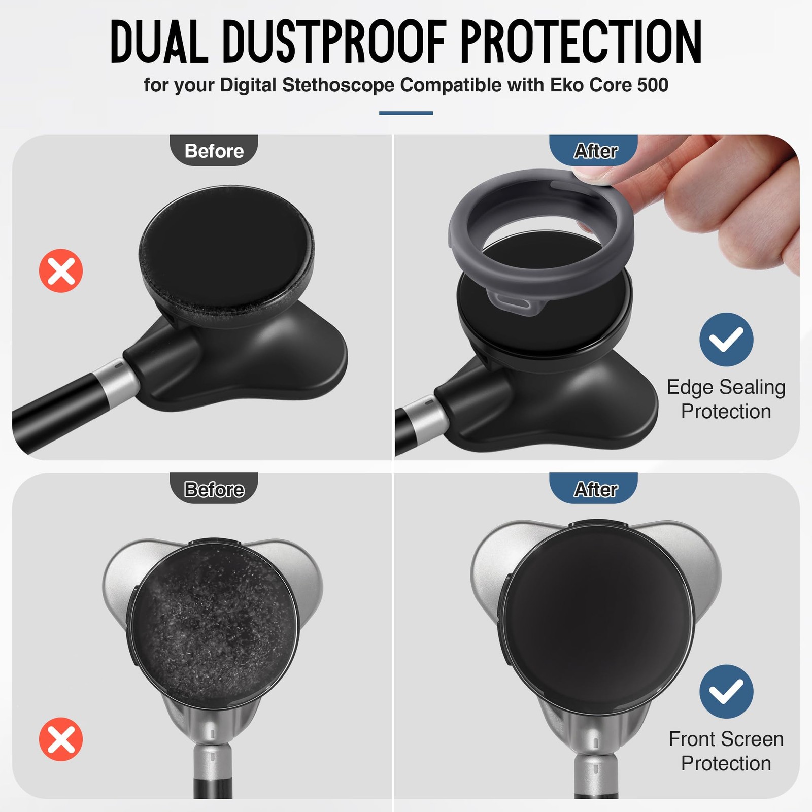 Stethoscope Protection Kit Compatible with EKO Core 500, 3 2.5D Tempered Glas…