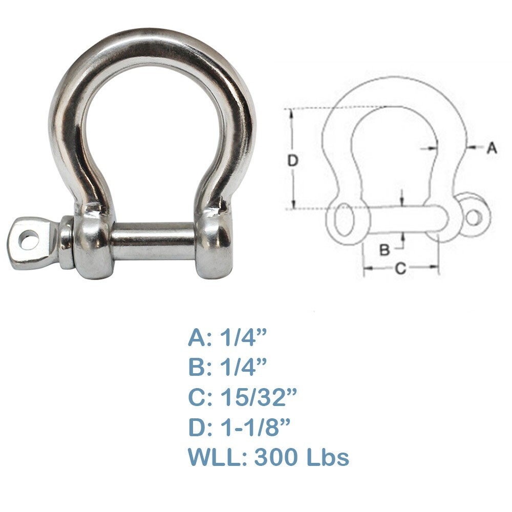 Set Of 12 Pieces Chain Rigging Bow Shackle 1/4 Inch Capacity 300 Pounds Anchor