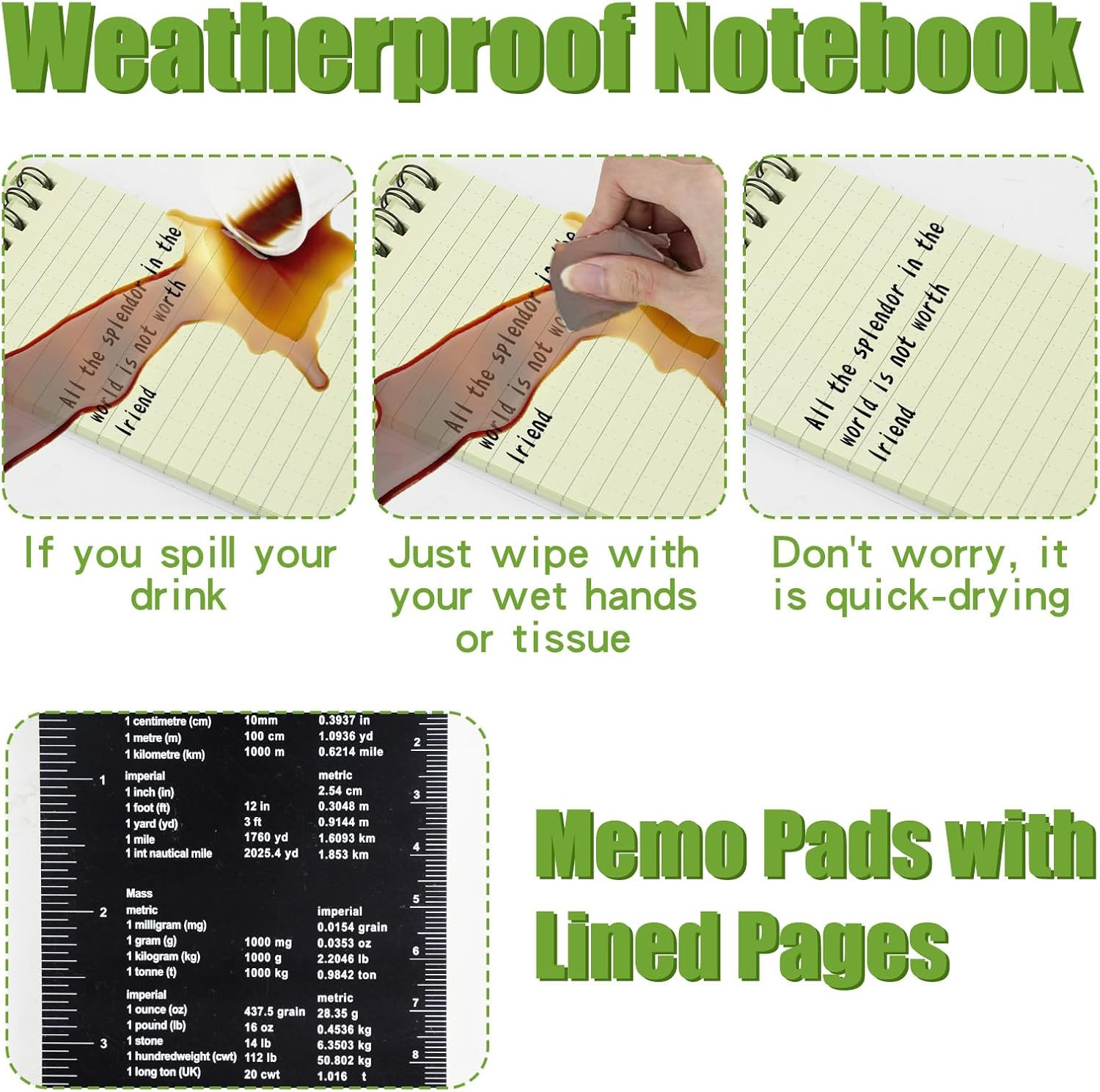 Waterproof Pocket Notebooks with Pens, 3X5 Mini Notepad All Weather Top-Spiral M