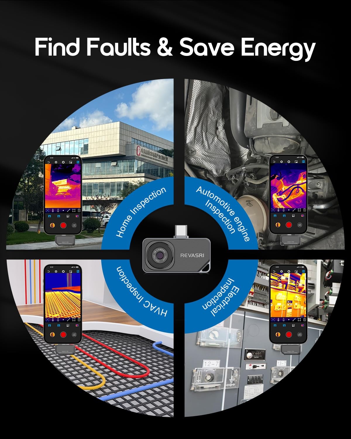 REVASRI Thermal Camera for iOS and Android, 512×384 Super IR Resolution Black