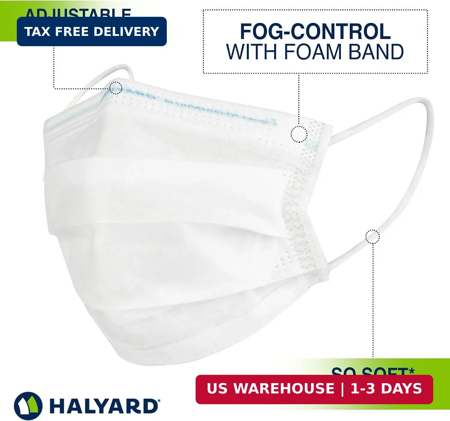 HALYARD FLUIDSHIELD 1 Fog-Free Disposable Procedure Mask,with SO SOFT Lining&SO