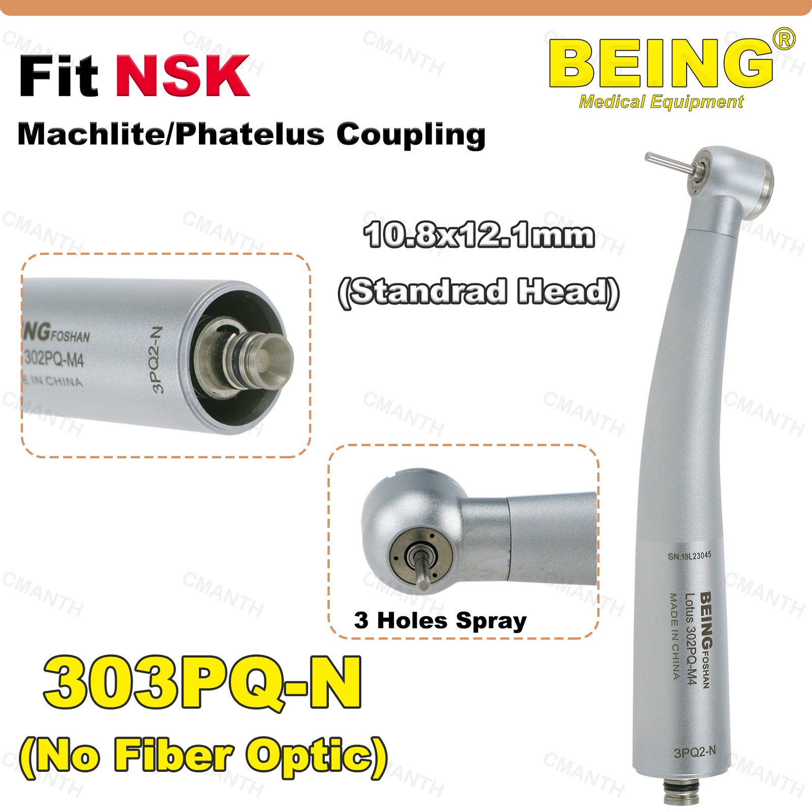 US BEING Dental High Speed Handpiece Turbine Rotor 4 Hole Coupler Fit NSK