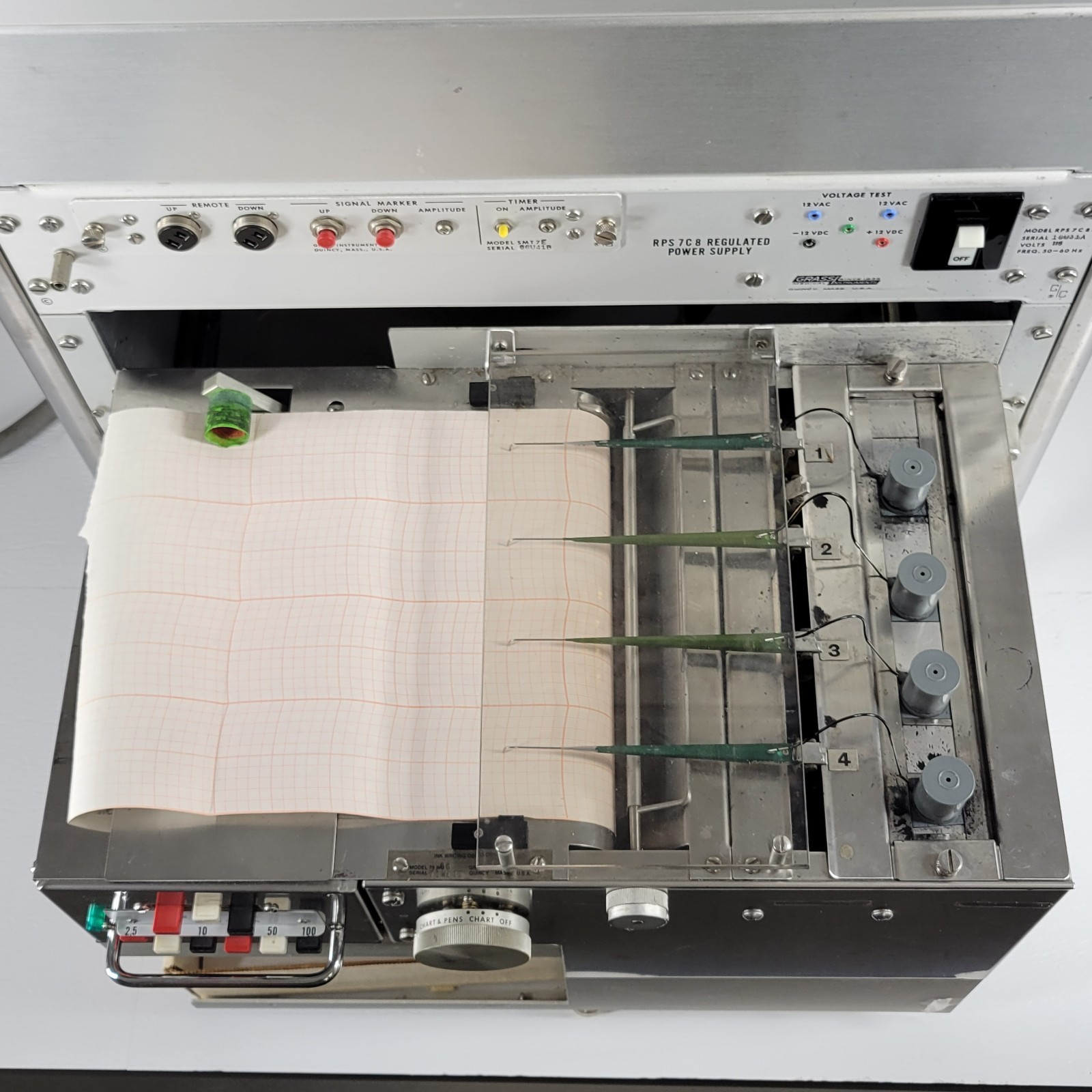 Tested Vintage Grass 79F Polygraph 4-Channel w/RPS 7C8 Regulator And 79W8G Chart