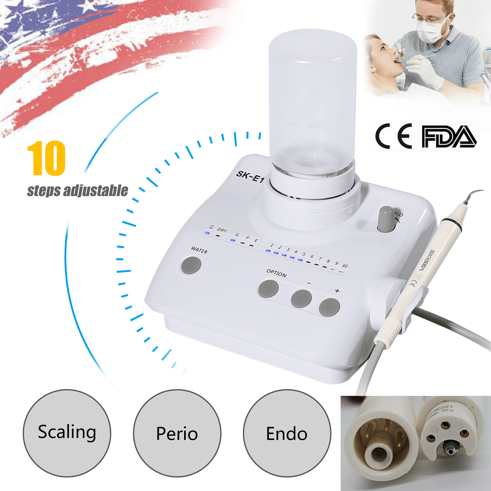 Portable Dental Ultrasonic Scaler W/ 2*Reservoir Handpiece For Cavitron EMS US