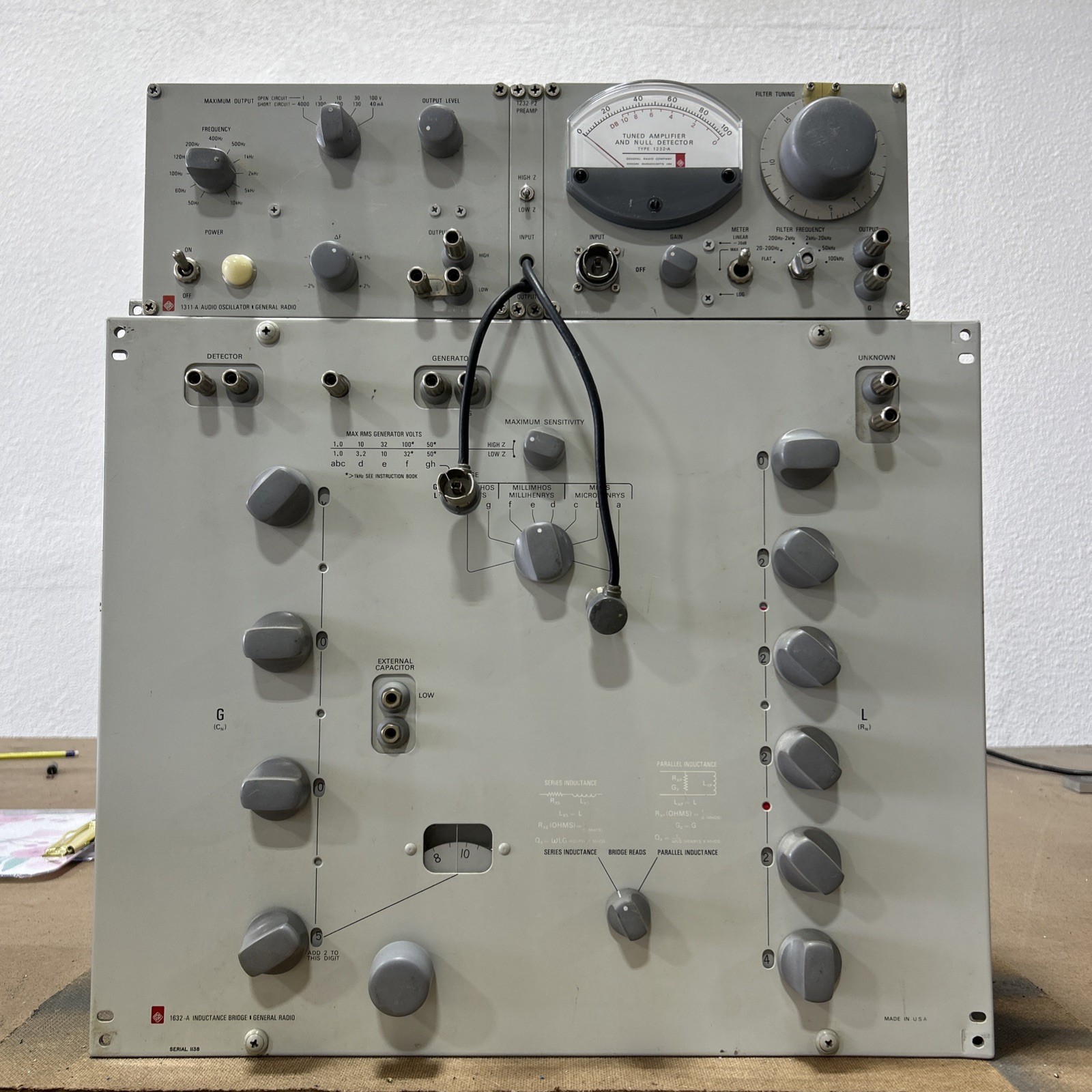 GenRad 1632-A Inductance Bridge + 1311-A Audio Oscillator + 1232-A Null Det.