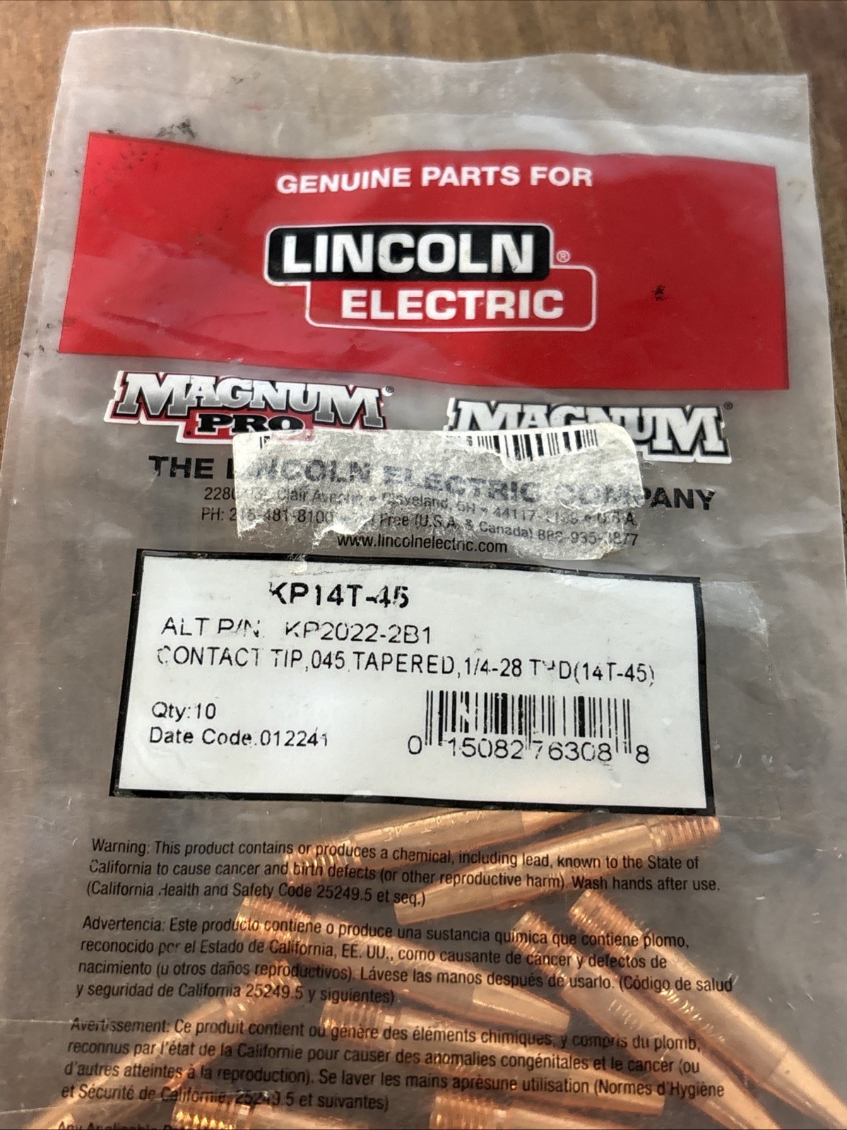 NOS – Lincoln Electric KP14T-45 Contact Tip Tapered .045 in (1.2 mm) 9 pack