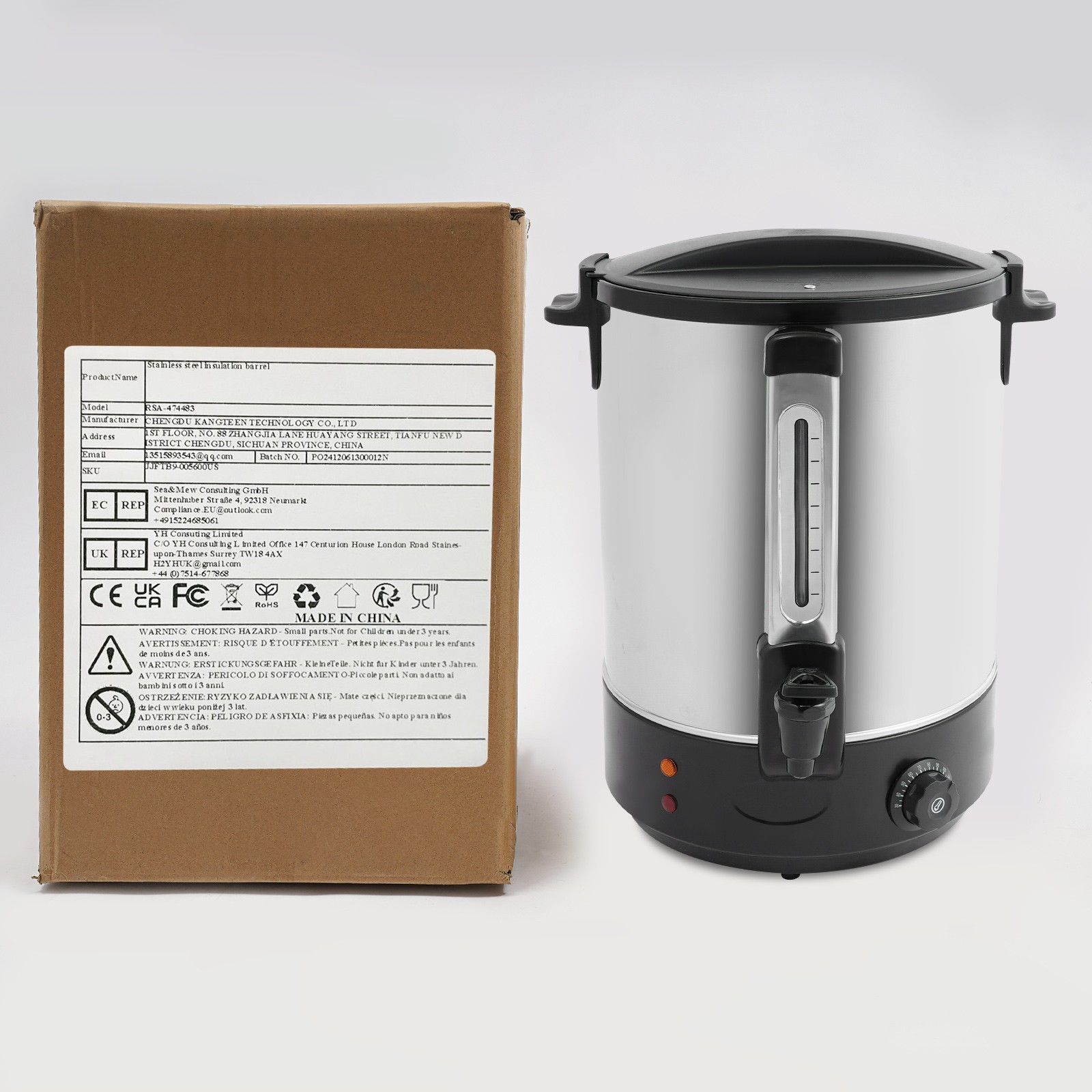 38L Commercial Eletric Hot Water Dispenser Countertop Water Boiler 110V Black