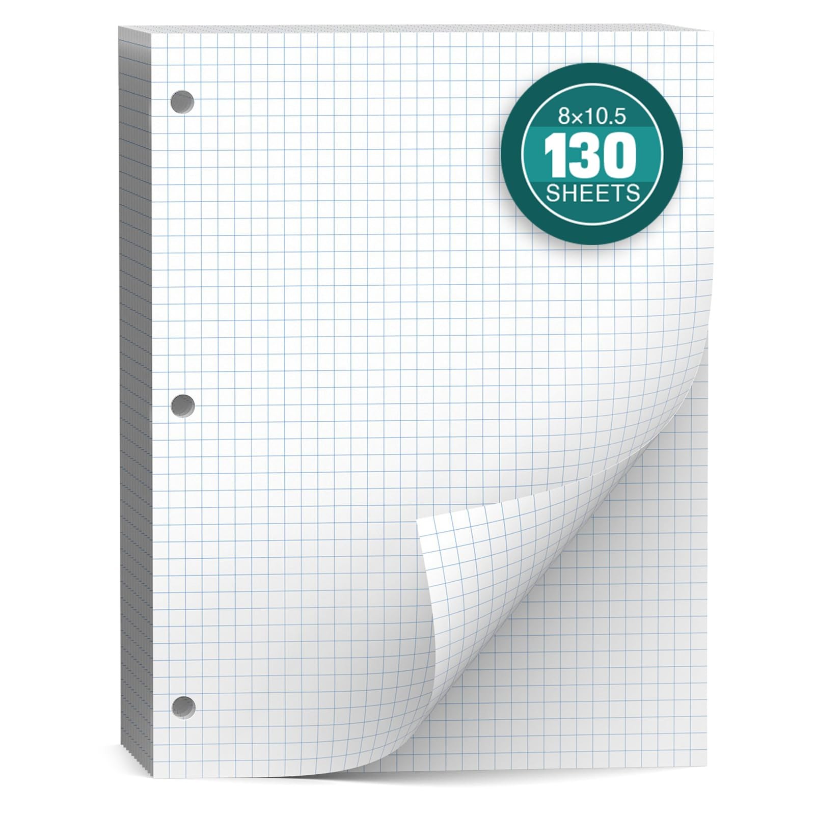 Loose Leaf Graph paper 8 x 10.5, Graph Ruled Paper, 3 Hole Punched Paper, 4 x…